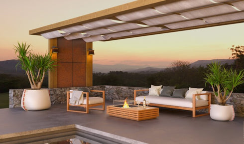 Ecosmart Fire Manhattan 50 Fire Pit Table - Teak Finish / Stainless Steel Burner - ESF.O.MHA.50.TN
